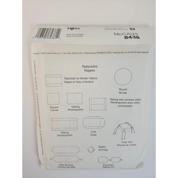 McCall's 8438 Sewing Pattern 1996 Home Decorating Dining Essentials UNCUT - Picture 2 of 9